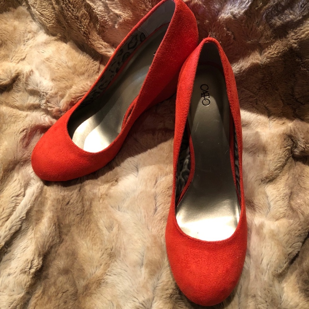 FINAL! Cato Red Suede High Heel Wedges